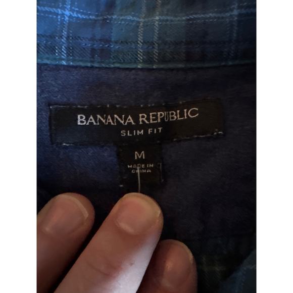 Banana Republic M Tattersall Plaid Flannel Long Sleeve Button Up Blue Green - Picture 2 of 7